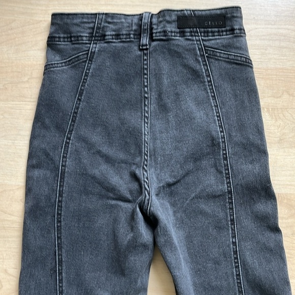 Cello Juniors Sz 3 Black Button Front High Waist Jeans Flare Rough Edge Bottoms - Picture 8 of 16